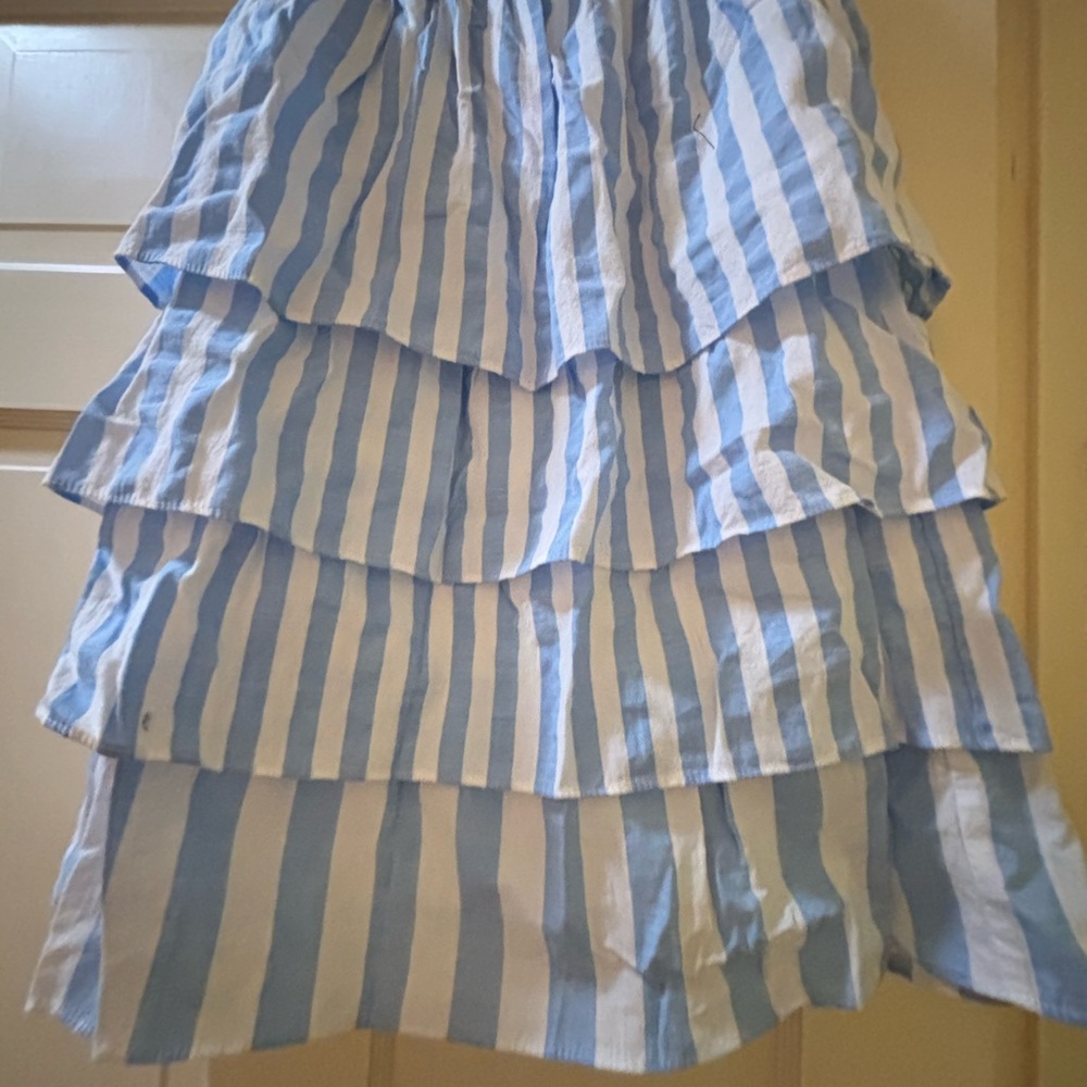 Blue and White Bubble Mini Skirt with Ruffled Tiers